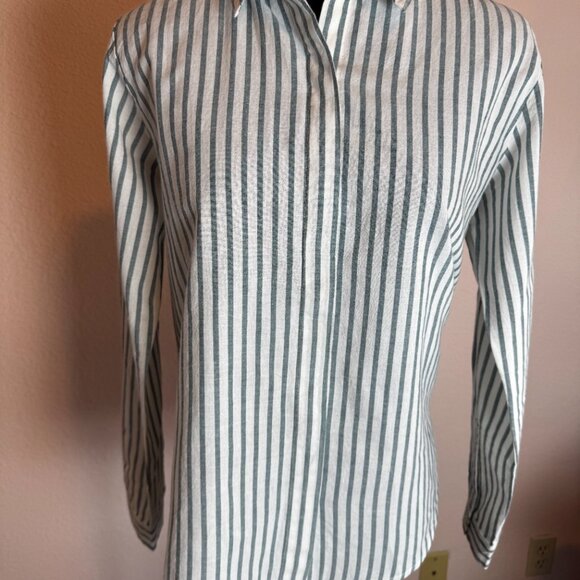 NWT Always and Forever Green and White cotton striped shirt - Medium - Picture 5 of 8